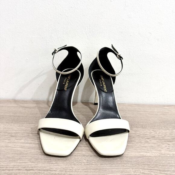 Saint Laurent Amber Patent Ankle-Wrap Stilettos Heel Sandals Cream Women EU 37.5 - Picture 3 of 7